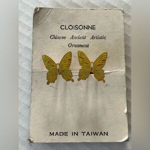 Cloisonne Gold Tone Butterfly Cufflinks